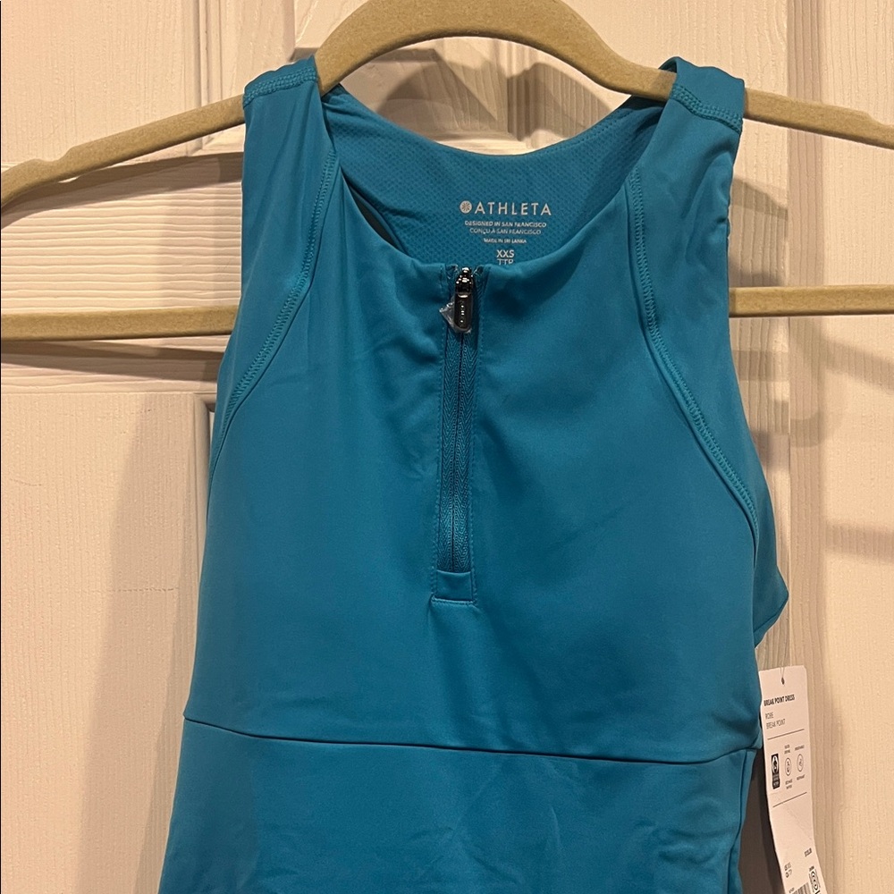 NWT-Athleta Teal Zip-Front Dress - Picture 3 of 12